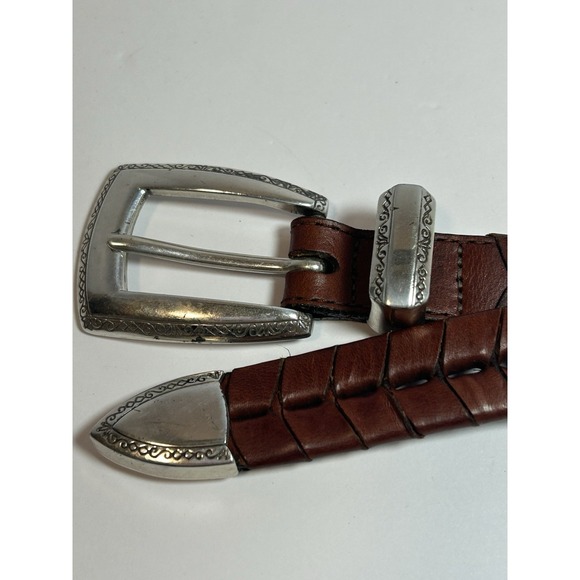 Brighton Braided‎ Leather Belt Silver Conchos Women's Medium Brown - Picture 2 of 7